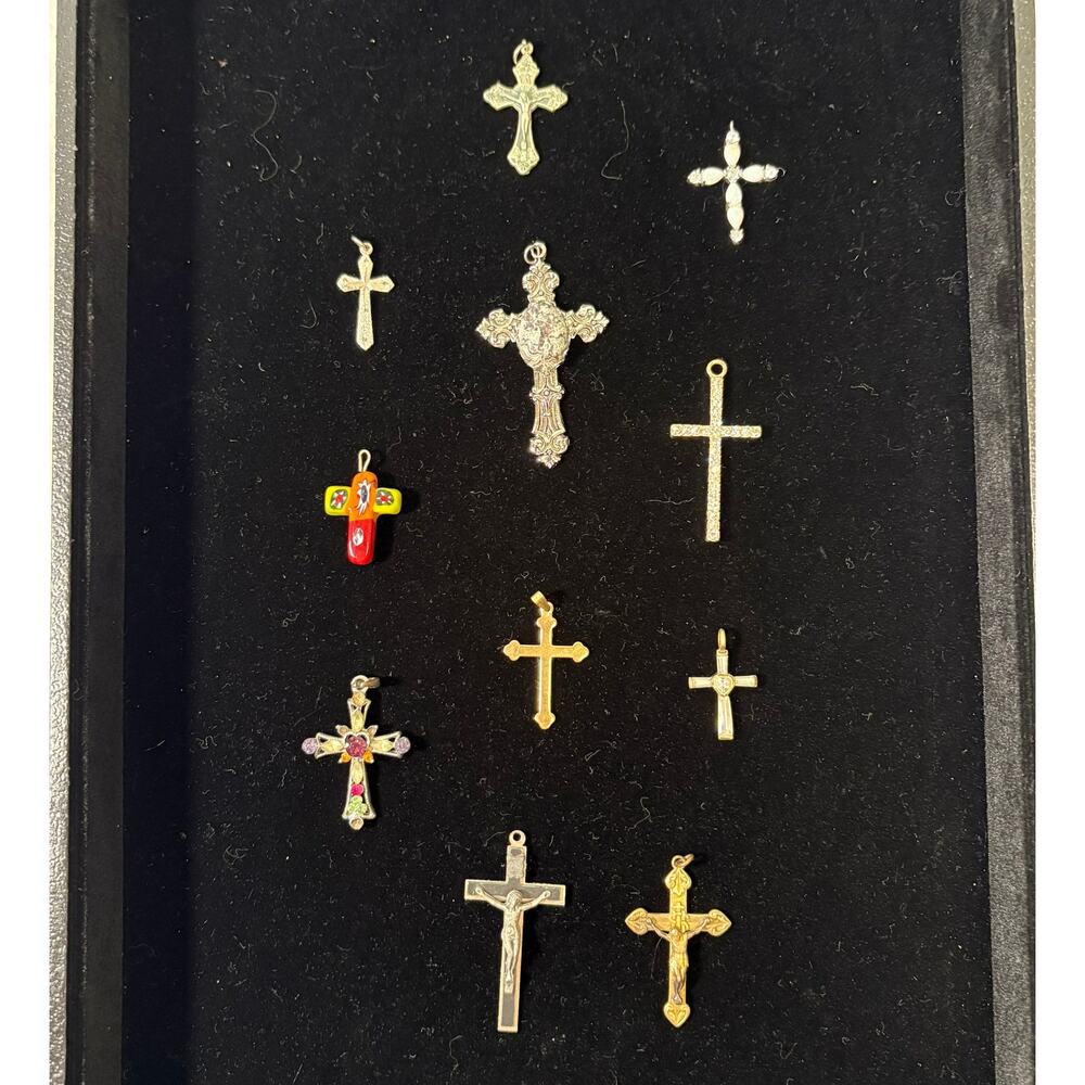 11 Religious Cross Pendants Contains Mixed metals, Stone, Sterling Silver 925